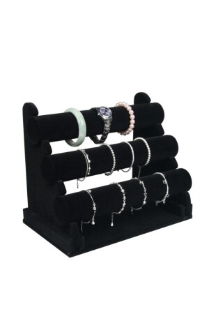 Three Tier Suede Watch, bracelet, jewelry Stand (black Suede) SAAT-04S - ÖZER KUTU