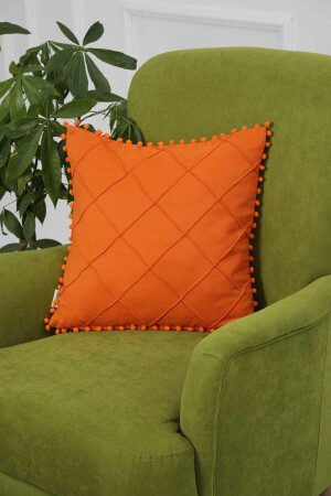 Throw Pillow Cover with Pompoms on the Edges-k-245 - Aisha's Design