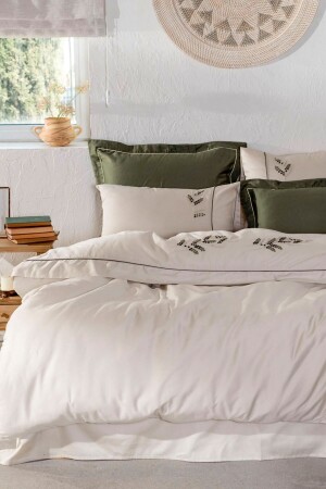 Tiefgrünes King-Size-Bettbezug-Set aus 100 % Bio-Baumwolle, handbestickt, NVRDRY220 x 240-R045 - Ecocotton