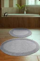 Tiffany Oval 2'li Pamuklu Klozet Takımı Gri Banyo Paspas Seti Makarnakenar02 - Madame Clean Home