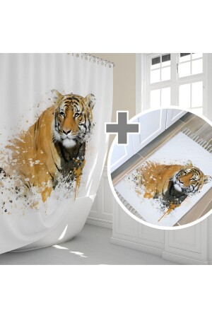 Tiger Bath Mat And Single Wing Shower Curtain 1x180x200 Set BAHTGR5080 - Zethome