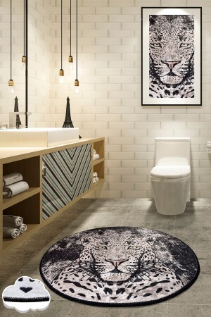 Tıger Djt Diameter 100 Cm Bathroom Rug - Non-Slip Base Washable - Chilai Home