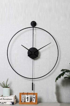 Tiktok 60 Cm Black - Modern Decorative Metal Wall Clock with Pendulum - Aga Konsept