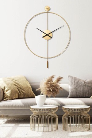 Tiktok 60 Cm Gold, Modern Decorative Metal Wall Clock with Pendulum AGA001008004 - AGA KONSEPT