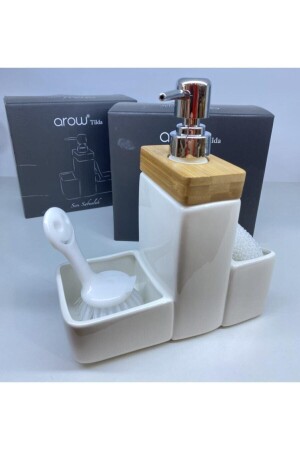 Tilda Tr-250 Luxury Porcelain Liquid Soap Dispenser & Brush & Sponge Set tr-2501 - AROW
