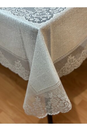Tile Patterned, Carefree, Stain-Proof, Lacy Tablecloth, Silver 160x220 Cm - Madame Clean Home