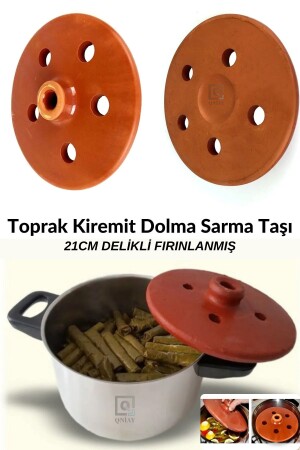 Tile Soil Stuffed Sarma Stone Cover Large 21cm Glazed Hole Baked Leaf Stuffed Stuffed Stone Qniay-Partik-Kitchen-Salma-Stone - QNİAY