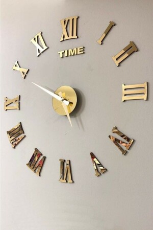 Time Collection 3D-Wanduhr mit römischen Ziffern (GOLD) ROME-7MM-GOLD - Wooden Factory