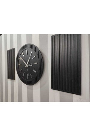 Time Collection Rayon Black 3-teilige kreisförmige Wanduhr, (SCHWARZ) RAYON-SAAT - Wooden Factory
