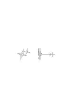 Tiny Double Star White Silver Earrings - Indigo Takı