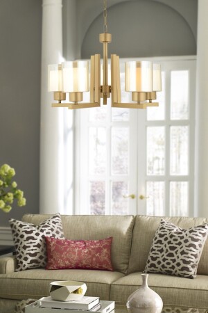 Tisse 5 Piece Antique Painted Double Glass Modern Young Room Bedroom Living Room Chandelier 3425-05-FR - Apliqa