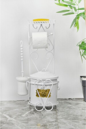 Toilet Roll Holder, Brush, Bucket and Soap Dispenser Set. Yıldıray Toilet Brush, Bucket, Soap Dish Set - Yıldıray Metal
