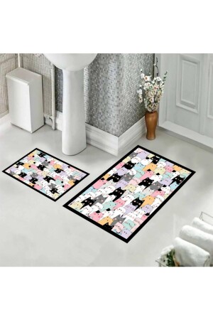 Toilet Set Cat Patterned Toilet Set Bath Mat 80x50 cm And 40x60 cm cat03 - eco concept