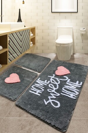Toilettenset „Home Sweet Home“, geräuchert, 3-teilig, 60 x 100 cm, 50 x 60 cm, 40 x 60 cm - Chilai Home