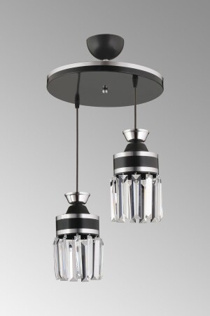 Tokyo 2-Piece Black Pendant Lamp Crystal Stone Chrome Striped Cylinder Downward Facing Luxury Chandelier SNSZ811103123 - SONSUZ AYDINLATMA&AVİZE