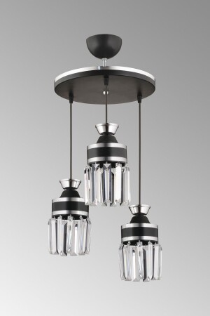 Tokyo 3-Piece Black Pendant Lamp with Crystal Stone and Chrome Strip Cylinder Downward Facing Luxury Chandelier SNSZ81110313 - SONSUZ AYDINLATMA&AVİZE