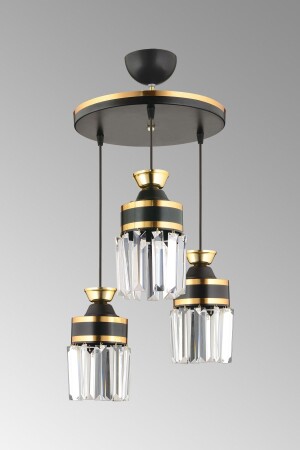 Tokyo 3-Piece Black Pendant Lamp with Crystal Stones and Yellow Strip Cylinder Downward Facing Luxury Chandelier SNSZ81110301 - SONSUZ AYDINLATMA&AVİZE