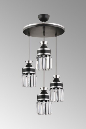 Tokyo 4-Piece Black Pendant Lamp with Crystal Stone and Chrome Strip Cylinder Downward Facing Luxury Chandelier SNSZ2 - SONSUZ AYDINLATMA&AVİZE