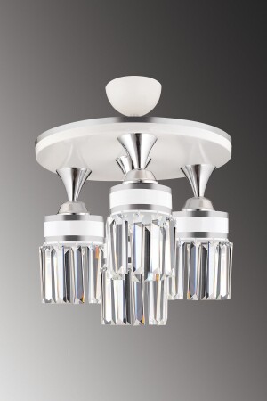 Tokyo 4-Piece White Plafone, Crystal Stone, Chrome Strip, Cylinder Downward Facing Luxury Chandelier s45453 - SONSUZ AYDINLATMA&AVİZE