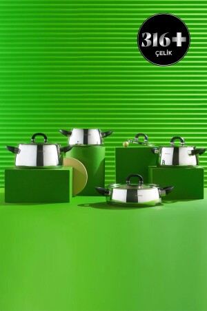 Tokyo New Powersteel 316 Steel Induction Bottom 8 Piece Cookware Set 153. 03. 08. 1123 - Karaca