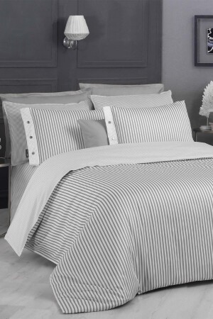 Tommy Gray Double 100% Cotton Satin 233 TC Duvet Cover Set SAREV. 3181545002 - Sarev
