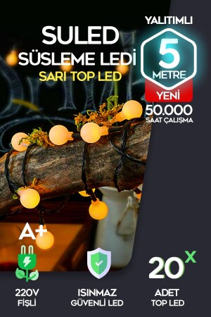 Top Led Sarı Dekor Led Yılbaşı Led Işıkları 5mt Işıkları Top Dize Işıklar Masa Dekorasyon Noel Işık - Suled