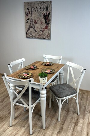 Topkapi Walnut White Table 4-Person Dining Table Kitchen Table Living Room Table Dark Beige Chair 90 X 60 - Dimassi