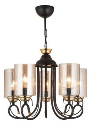 Tower 5-Piece Black Cylinder Glass Luxury Upward Facing Chandelier 5055 - KARDELEN AYDINLATMA AVİZE