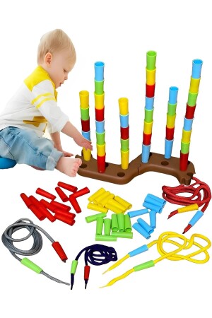 Toy 126 Pieces Tower Arranging Game Stringing Pipe Color Perception Motor Skill Building Blocks Intelligence Game - Hyd