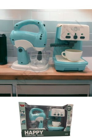 Toy Battery Operated, Lighted, Sound and Music Effect Coffee Machine and Mixer Set of 2 Small Home Appliances - Welcomein