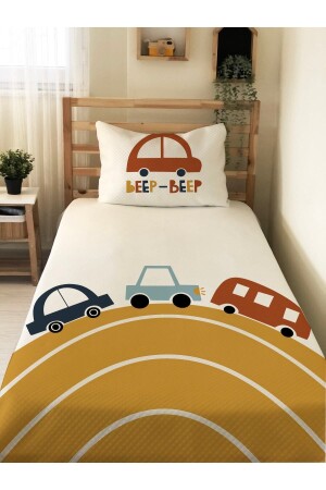 Toy Car Patterned Baby And Child Printed Single Pique Set 160x230 White 98149 - Evmila