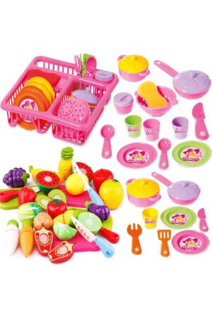 Toy Dish Rack Plate Pot Set + 22 Pieces Cuttable Toy Fruit and Vegetable Set depomiKS CUT FRUIT SET - DEDE