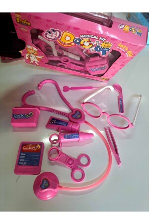 Toy Doctor Set with Bag Treatment Equipment 11 Pieces Glasses Stethoscope Card Holder Injector 18x24cm - Turkafone