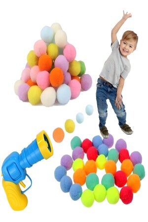 Toy Plush Pom-Pom Ball Throwing Pom-Pom Gun, 20 Pieces of Pom-Pom Games - Hyd