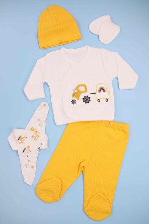 Tractor Embossed Organic Cotton Yellow 5-Piece Newborn Baby Set G30861M31112 - Babyim