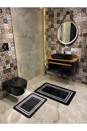Tracy 2-Piece Latex Bathroom Mat Set -(SIZE 60X100 60X50) Black BYDPASPAS-TRACY - Brillant