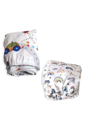 Traffic and Rainbow Patterned Fitted Sheet 80x120 2 Pieces 900 - Bebek Özel