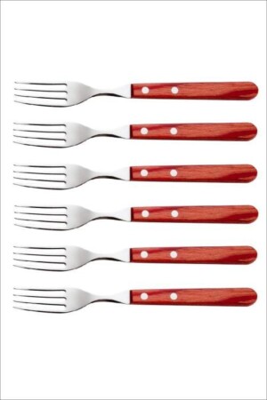 Tramontina Steak Fork Set with Polywood Handle for 6 People PNK5780Y - Pinkev