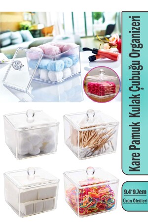 Transparent Acrylic Square Cotton and Cotton Swab Organizer - Transparent Square Cotton Holder - Square Cotton Swab Box - Evonox