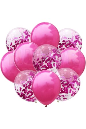 Transparent and Fuchsia Metallic Balloon Set with Fuchsia Confetti 20 Pieces 30 Cm Visible Dark Pink Sequin Balloon - Huzur Party Store