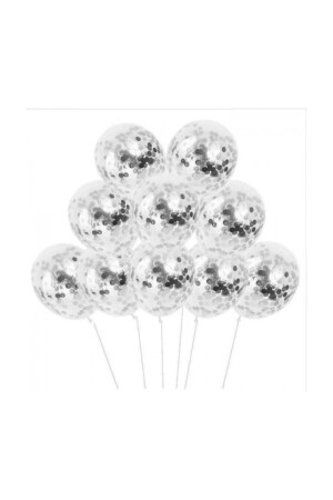 Transparent Balloon Set with Silver Confetti - 10 Pieces - Balonevi