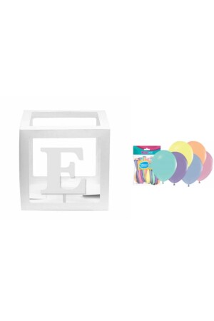 Transparent Box White with Letter E and Balloon Set - Doğumgünü Marketim