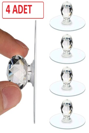 Transparent Crystal Headed 4-Piece Adhesive Handle Cupboard Drawer Handle Handle Hanger - Safestore