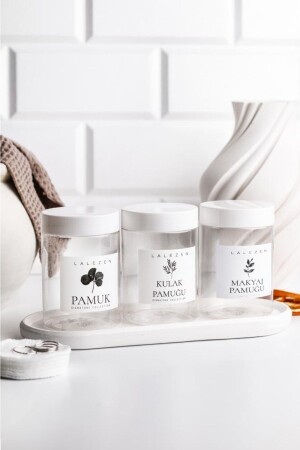 Transparentes Wattestäbchen mit langem weißen Ständer – Baumwolle – Make-up-Wattestäbchen mit Etikett, 200 ml - Lalezen Home