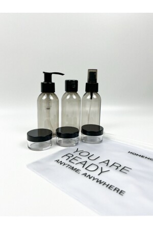 Travel Makeup Bag And Smoked Bottle 100ml Travel Kit Set Of 6 - Homence