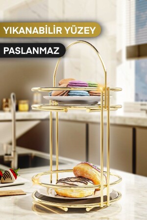 Treat 2 Layer 40 Cm Gold Luxury Cookie Holder Tray Service Presentation Organizer Kitchen Organizer A05 - Bino