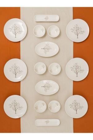 Tree of Life Porcelain 16 Piece Breakfast Set for 6 Persons Off-White - Heda Porselen
