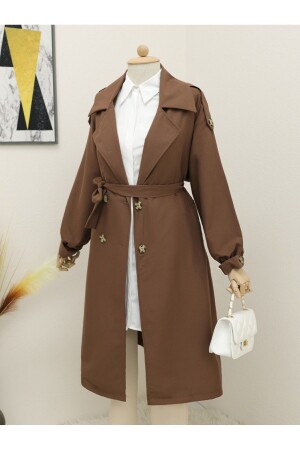 Trench Coat with Elastic Sleeves, Epaulettes and Lace Waist - Modamorfo