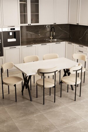 Trend 6-Personen-Küchentisch-Set Weiß-Creme-Schwarz - Evdemo