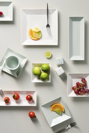 Trend Emboss 32 Piece Porcelain Breakfast / Serving Set for 6 People Square Green - Karaca